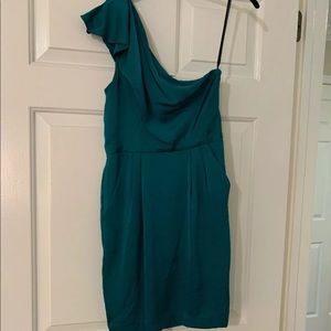 BCBG Teal One Shoulder Dress Size 0 w/ Pockets